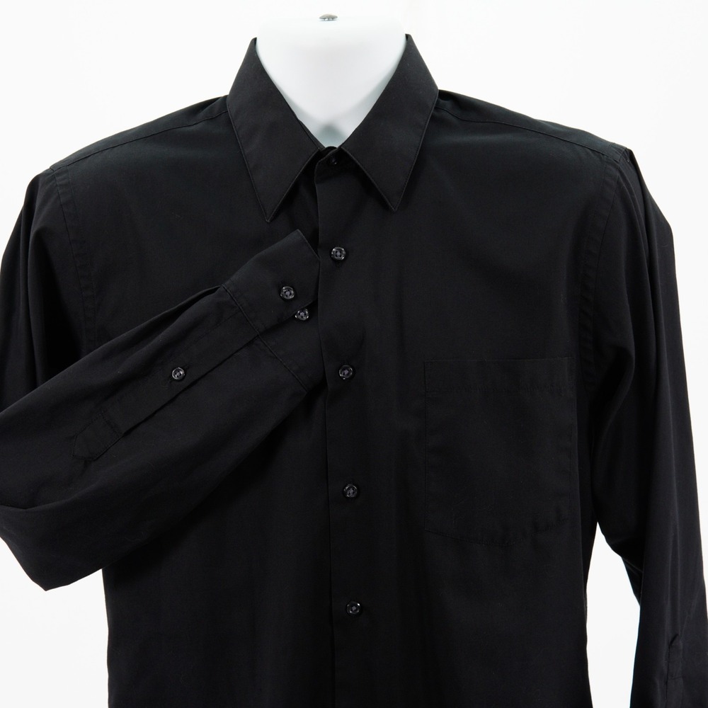 Van Heusen Fitted Poplin Men;s Black Wrinkle Free Collared Dress Shirt 15 32/33